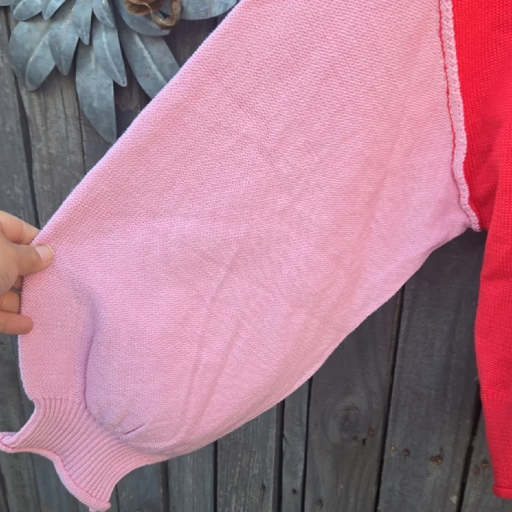 POL Red and Pink Colorblock Sweater